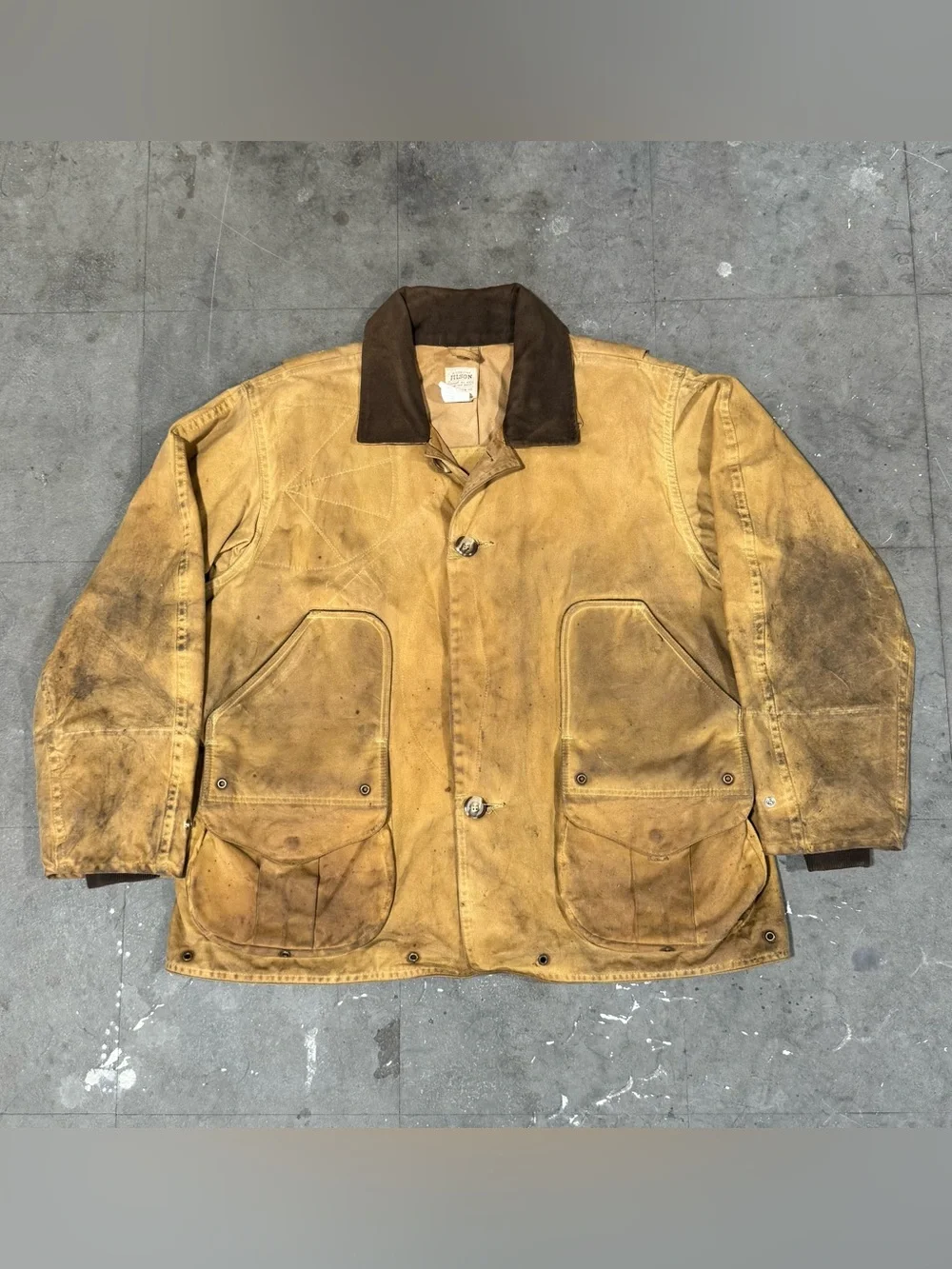 Filson Shelter Tin Cloth Waterfowl Upland Coat Jacket Men XL Brown USA Style 435